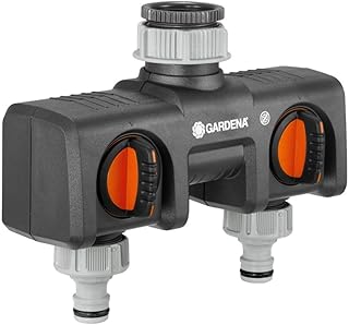Gardena 2-Wege-Verteiler: Anschlussmöglichkeit für 2 Geräte an den Wasserhahn, passend zu Gardena Bewässerungscomputern & -uhren, Wasserdurchfluss regulier- und absperrbar (8193-20)