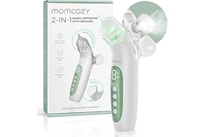 Momcozy BreezyClear™ 2-in-1 Electric Nasal Aspirator for Baby with Spray, 65kPa Hospital-Grade Suction, 4 Adjustable Levels, Quiet & Portable Nose Cleaner with Soothing Light & Music