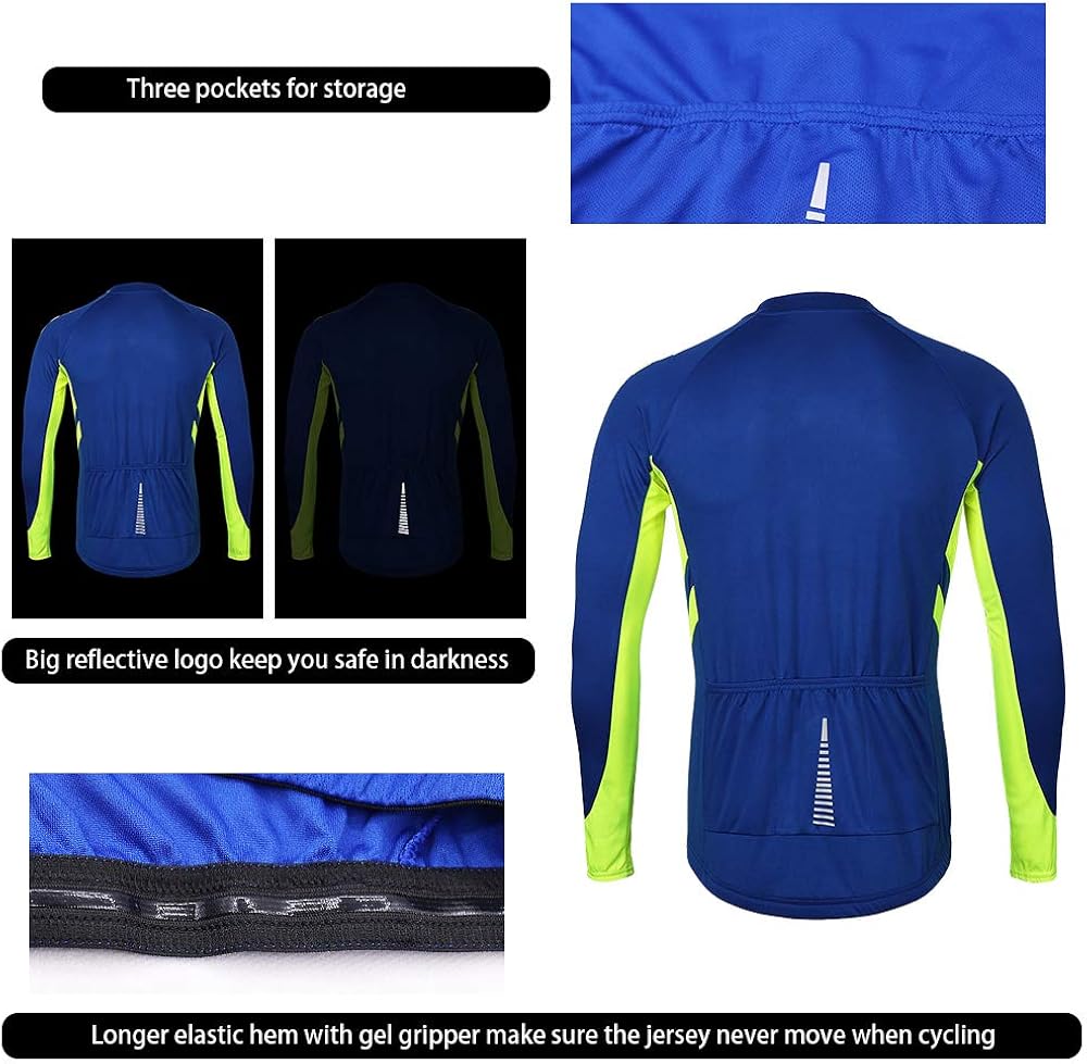ARSUXEO Men's Full Zipper Long Sleeves Cycling Jersey Bicycle MTB Bike Shirt 6030 : Clothing