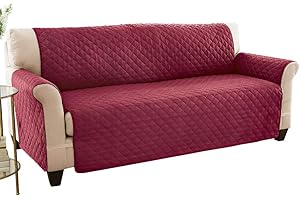 Collections Etc Reversible Spill Resistant Quilted Furniture Protector Cover with Ties - Covers Seat Bottom, Seat Back and 2 Seat Arms, Burgundy/Taupe, Loveseat