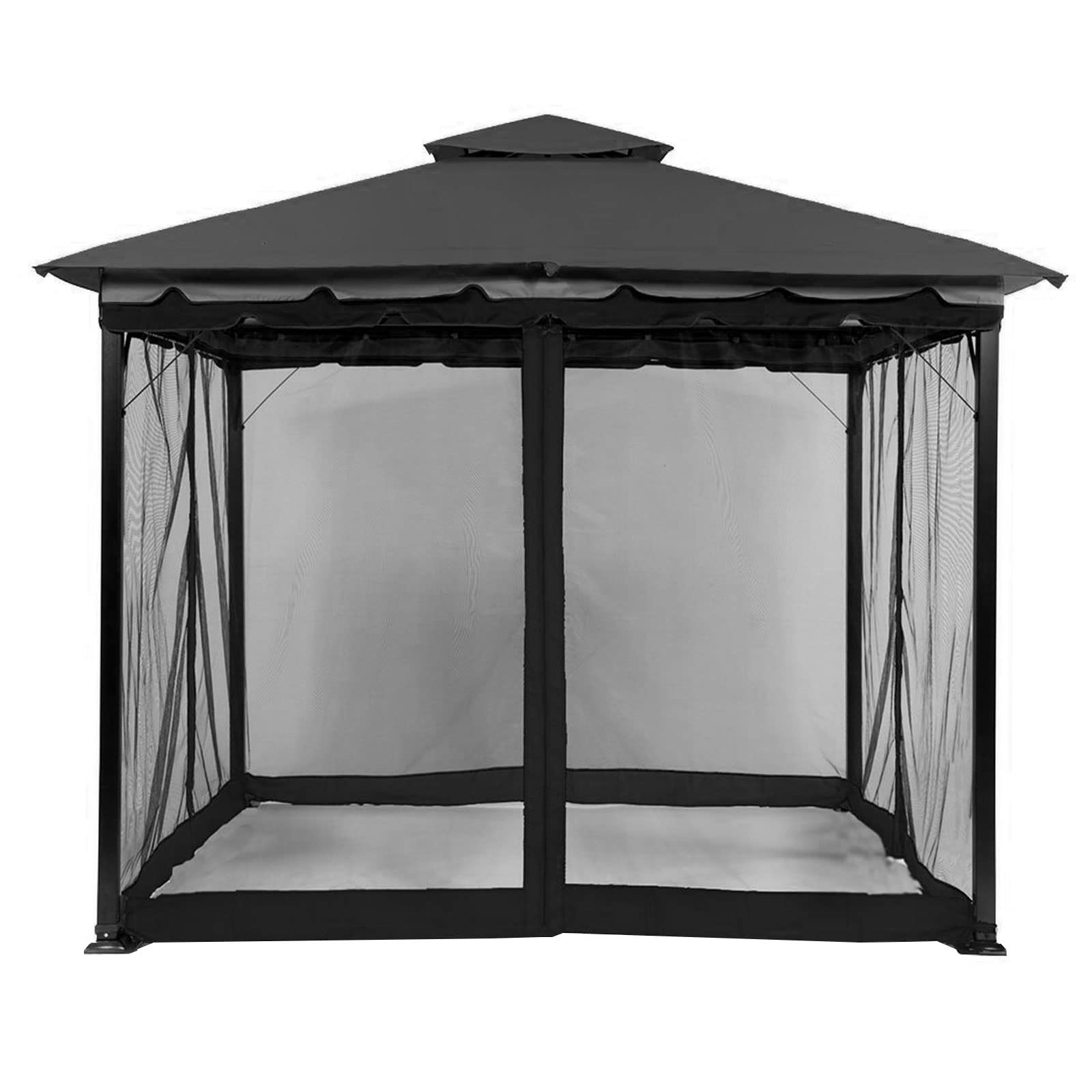 New Gazebo Mo-squito Net Outdoor Gazebo Netting Screen Replacement Universal 4-Panel Sidewalls with Zipper Waterproof Mo-Squito Netting (12' x 12', Black)