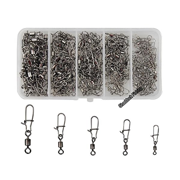 Shaddock-Fishing-210piecesbox-Fishing-Swivel-Snap-Connectors-Size-2-4-5-6-8-High-strength-Fishing-Rolling-Swivels-with-Nice-Snaps-Fishing-Tackle-Kit-100-CopperStainless-Steel