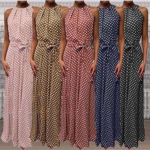 CCatyam Plus Size Dresses for Women, Skirt Dot Print Sexy Slim Maxi Leisure Club Party Fashion Pink