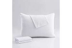 REAKS Queen Size Bamboo Cooling Pillow Covers Protector with Zipper-Waterproof Pillow Cases Zippered-2 Pack