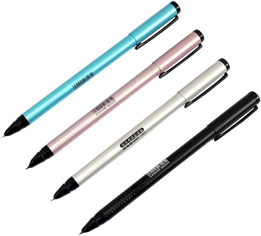 Ranvi Hero 1303 Scholarship Test Fountain Pen, 0.5MM Fine Nib, 4 PCS, 4 Colors(sliver, black, blue, pink)