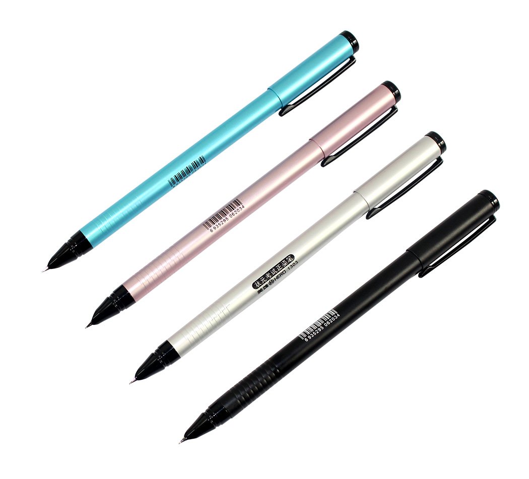Ranvi Hero 1303 Scholarship Test Fountain Pen, 0.5MM Fine Nib, 4 PCS, 4 Colors(sliver, black, blue, pink)