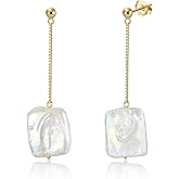 Bellitia Jewelry Pearl Drop & Dangle Statement Earrings 925 Sterling Silver Handpicked Baroque Pearls Earrings 14k Gold/Platinum Plated Freshwater Pearl Fashion Earrings for Women
