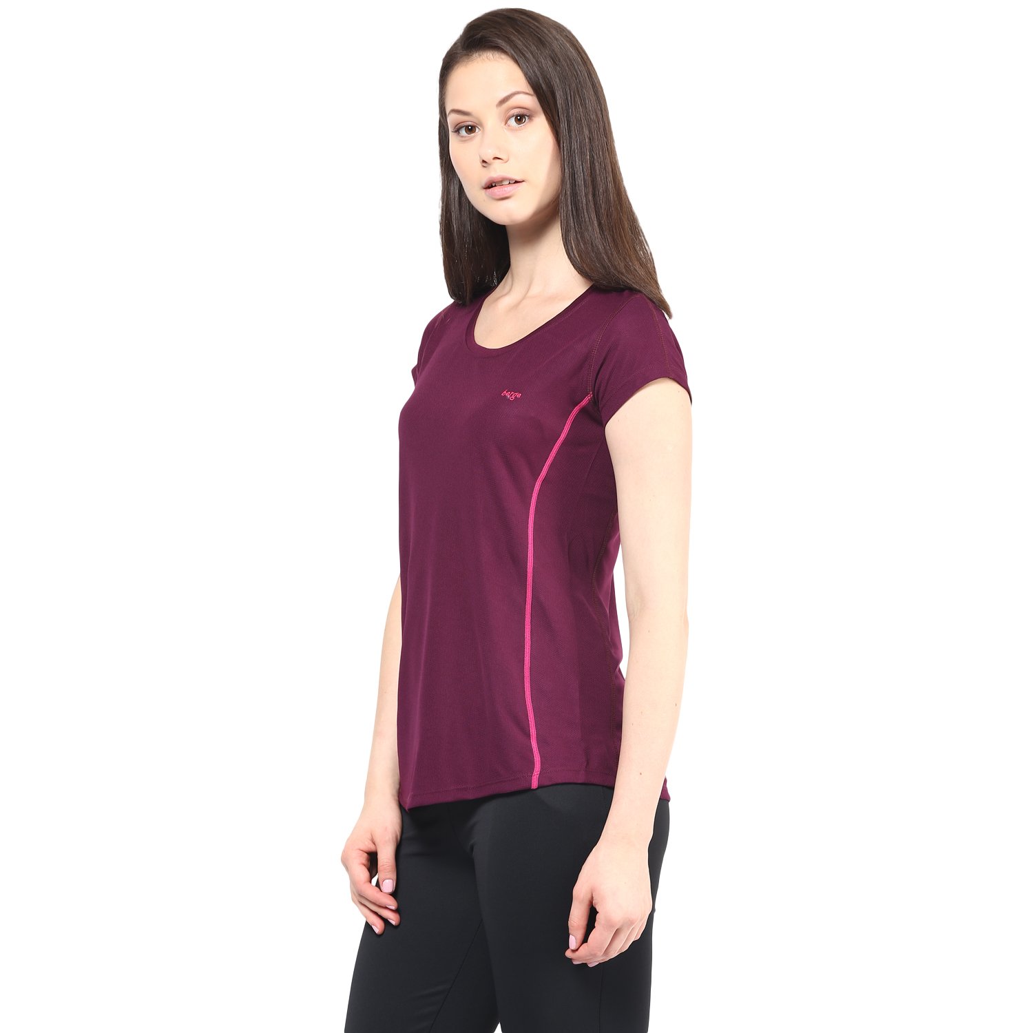 berge women's instadry round neck wine tee