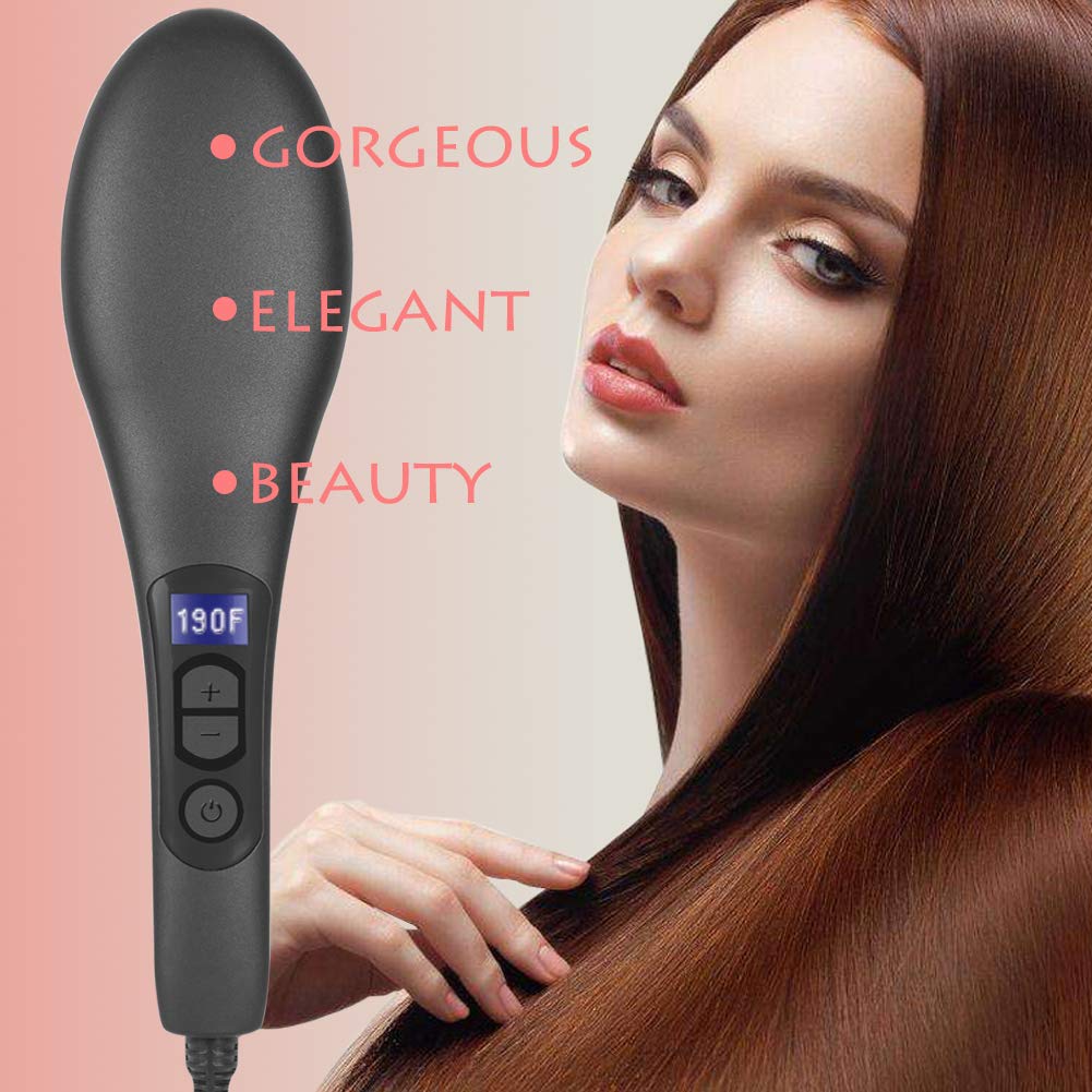 Women Hair Straightener Brush | Electric Ceramic Anti-Scald Fast Heating Hot Comb | Portable Ionic Frizz-Free Hair Styling Tools | Travel Hair Straightening Brush (Black)