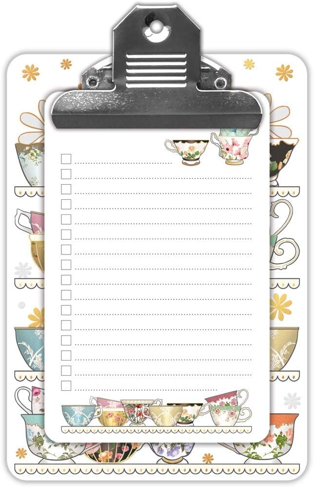 Quire Collections Clipboard with Notepad - Time for Tea Design - 100 Pages - Size 120mm x 170mm
