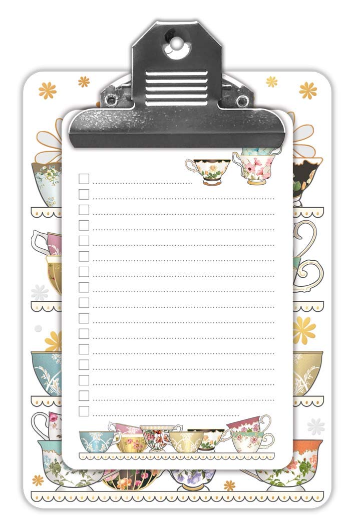 Quire Collections Clipboard with Notepad - Time for Tea Design - 100 Pages - Size 120mm x 170mm