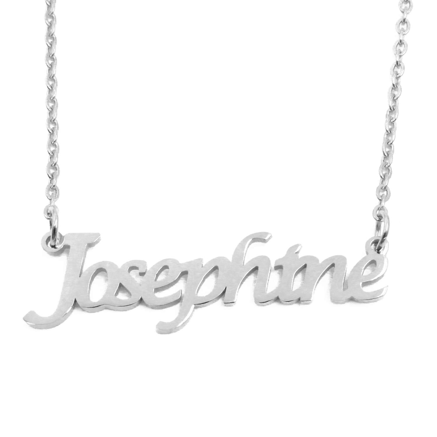 Kigu Josephine Personalised Name Necklace Adjustable Chain - Silver Tone - Incl Gift Packaging