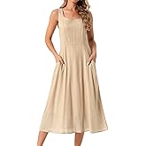 Seta T Women's Linen Dresses Summer Sleeveless Sundress Casual Loose Flowy Midi Tank Beach Dress
