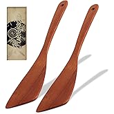 HAOIOKSC 2 Pcs Solid Wood Spatula Set for Nonstick Pans, 12-inch Ergonomic Kitchen Tool with Curved Edge, Handcrafted Utensil for Flipping Eggs Fish Pancakes, Natural Cooking Gift