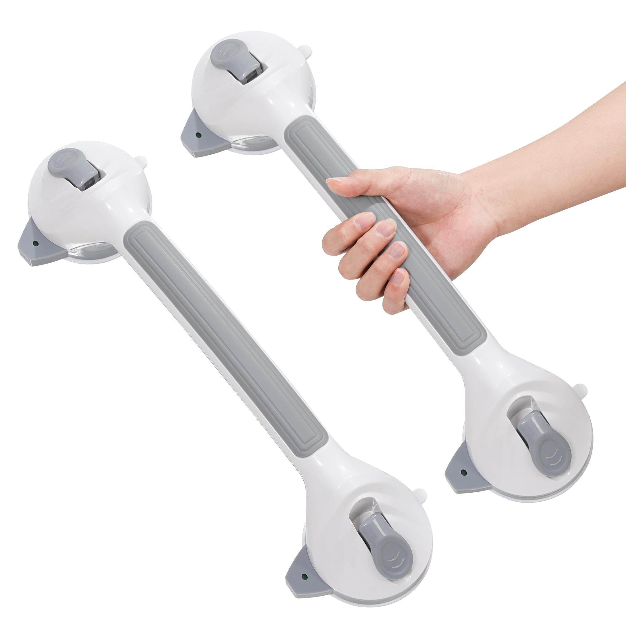 Photo 1 of 16.5 Inch Shower Handles for Elderly Suction Heavy Duty 300 Lbs (2 Pack), Safety Grab Bars for Shower with Indicators, Removable Shower Handrails for Seniors, Elderly, Handicap, No Drilling (Gray)