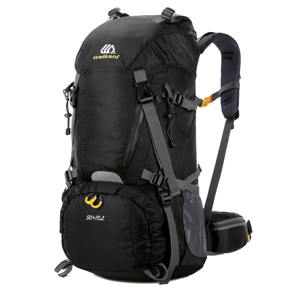 SHADOW DOMAIN Hiking Backpack, 50L 60L 65L + 5L Nylon Large Capacity to meet Sport Camping Travel Trekking Rucksacks Pack Mountaineering Climbing Knapsack (01 Black, 50L+10L)