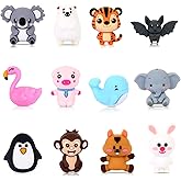 WOZADU 12 PCS 3D Animal Silicone Focal Beads for Pens, Focal Beads Bulk for Keychain Bracelet Necklace Making, Handmade Crafts Supplies