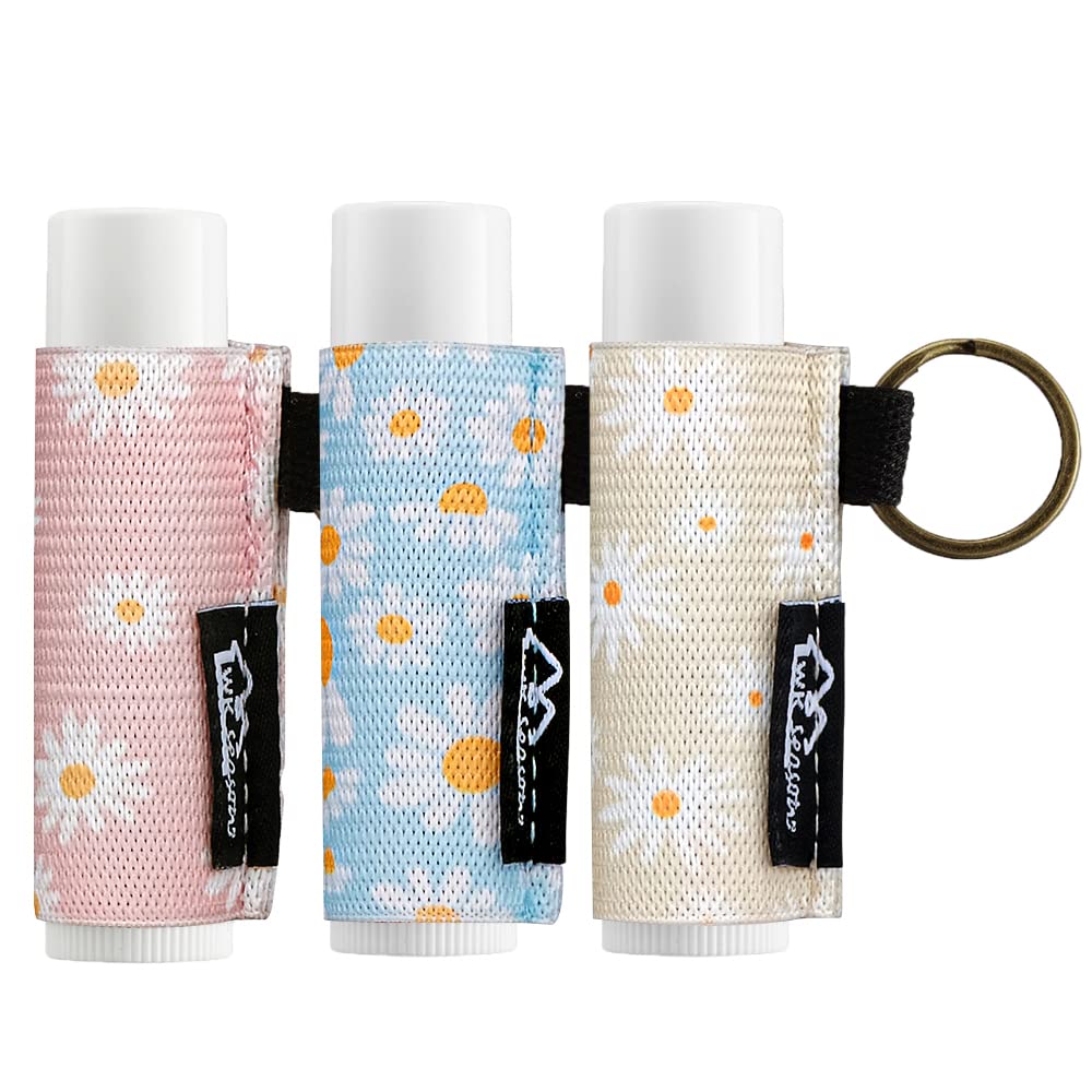 Photo 1 of WK IEASON - Lip Balm Holder Keychain Clip On Lipstick Sleeve Chapstick Sleeve Holder Keychain(Daisy Pink/Blue/Beige)