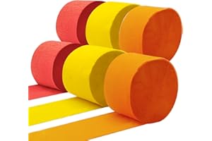 PheiLa Crepe Paper Streamers 6 Rolls 492ft, Crepe Paper Thanksgiving Birthday Decorations Red Orange Yellow Fall Party Supplies for DIY Gift Wrapping Holiday Party Decor, 1.77 Inch x 82 Ft/Roll