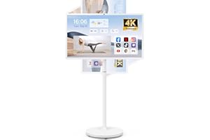 BISPRICO 27-Inch Portable Smart TV on Wheels with Touch Screen Monitor | 8G RAM +128G Storage | 8-core CPU Qualcomm | Built-in 6-8H Battery | 8MP Webcam | Android 13 OS | Full Swivel Rotation | Remote Control