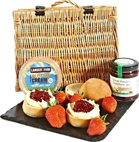 Cream Tea Hamper for 2 People with 4 Scones, Clotted Cream and Jam