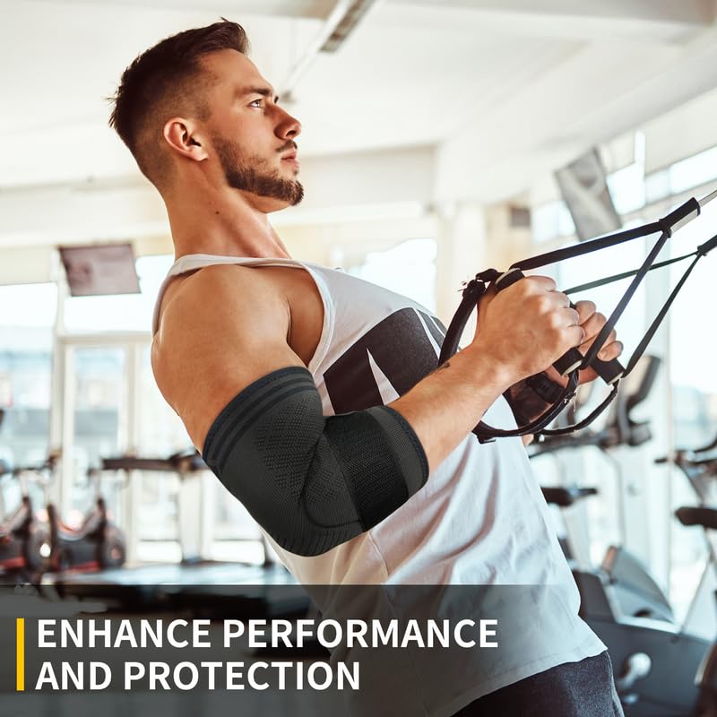 CAMBIVO 2 Pack Elbow Support with Straps & Gel Padding, Tennis Elbow Bandage Men Women for Tendinitis, Arthritis, Bandage Elbow for Weightlifting, Golf, Tennis, Garden