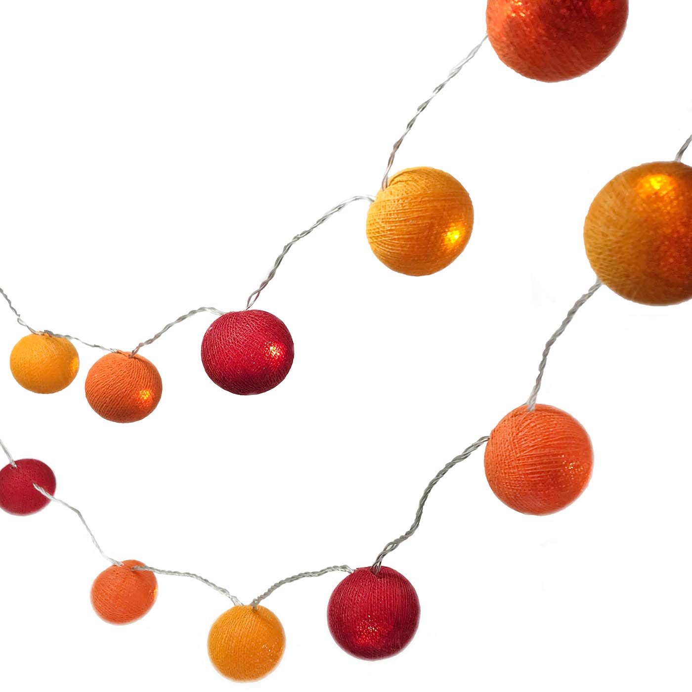 Blaze On Ambient Ball Fairy Lights (Fire Tones) – 20 Warm White LED Lights – Hand–Spun Cotton Balls – USB Powered and Includes UK 3–Pin USB Adapter – Indoor Decorative String Lights