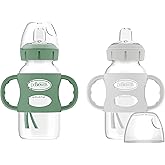 Dr. Brown's Milestones Wide-Neck Sippy Spout Bottle with 100% Silicone Handles, Easy-Grip Handles with Soft Sippy Spout, 9oz/270mL, Green & Gray, 2-Pack, 6m+