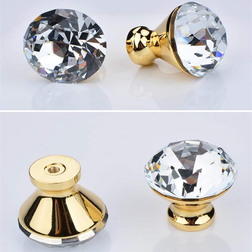mioni 4PCS 30mm clear crystal glass door handle cabinet cabinet handle drawer handle with screws (gold)