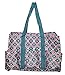 7 Pocket Fashion Print Tote Utility Bag (Geometric Turquoise - Red)