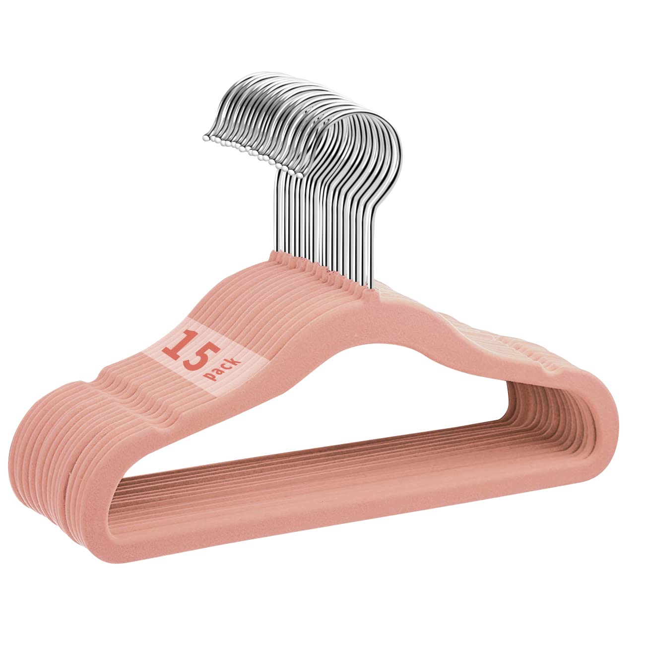 MangoKit Non-Slip Baby Velvet Hangers, Infant and Toddler Coat Hangers, Ultra-Slim Space Saving Kids Hanger, 360 Degree Rotatory Hook Sturdy Baby Clothes Hanger 15 Pack(28cm, Pink)