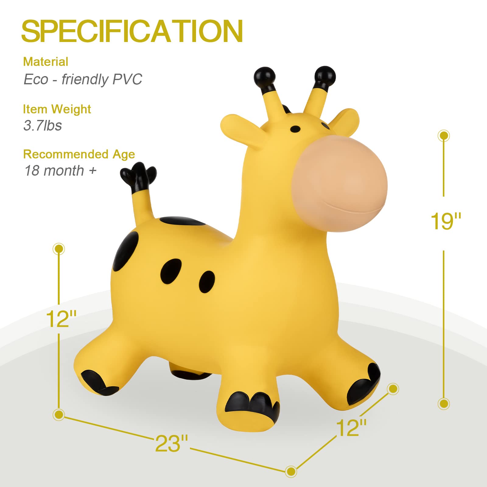 INPANY Bouncy Horse, Giraffe Hopper Toys, Toddlers Bouncing Animal, Inflatable Jumping Hopping Horse, Ride on Rubber Bouncer, Outdoor Indoor Birthday Gifts for 2 3 4 Year Old Girls Boys