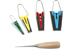 JZK Fabric bias Binding Tape Maker Tool Set of 4 Sizes 25 mm (1"), 18 mm (0.7"), 12 mm (0.47"), 6mm (0.2"), with an awl, Sewing Quilting Tool Gadget Accessory