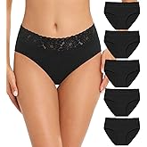 RHYFF Womens Underwear Cotton Bikini Panties Lace Soft Hipster Panty Ladies Stretch Full Briefs 5 Pack