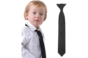 Black Clip Tie for Boy Clip-on Neckties Solid Uniform Pre-Tied Adjustable Neck Strap Tie for Wedding Graduation(Black)