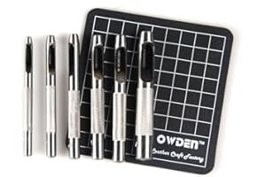 OWDEN 6 Pieces Hollow Hole Punch Set (1/8" - 5/16"),Leather Punch Tools, with A Free Cutting MAT
