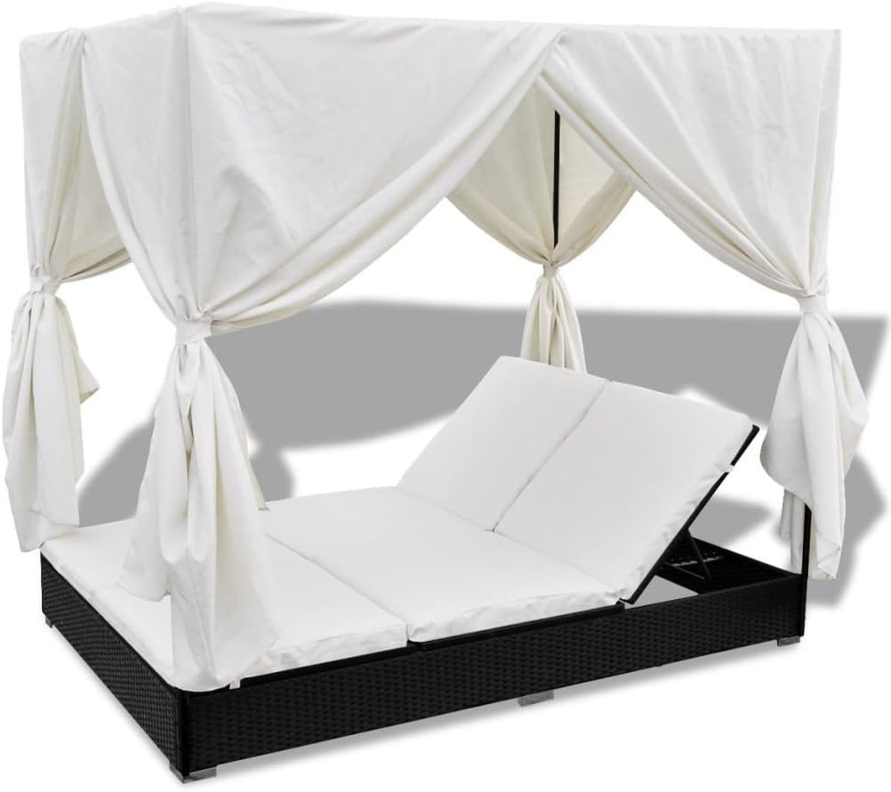 Unfade Memory Garden Outdoor Lounge Bed with Curtains and Cushion Seats