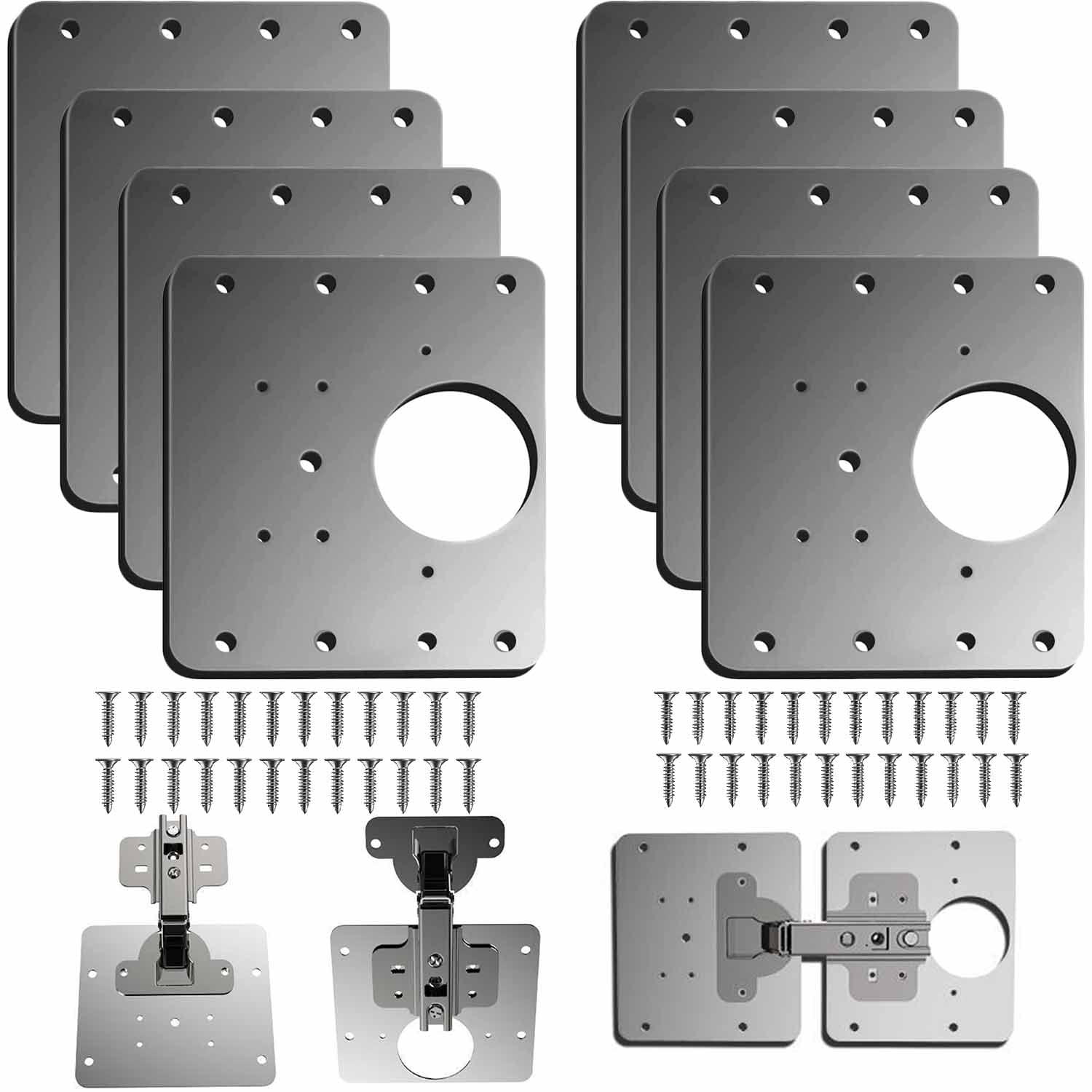 THT Hinge Repair Plate,8 PCS Cabinet Hinge Repair Brackets,Kitchen Cupboard Door Hinge Repair Plate Kit with Hole, Stainless Steel Flat Fixing Brace Brackets with Screw (8)