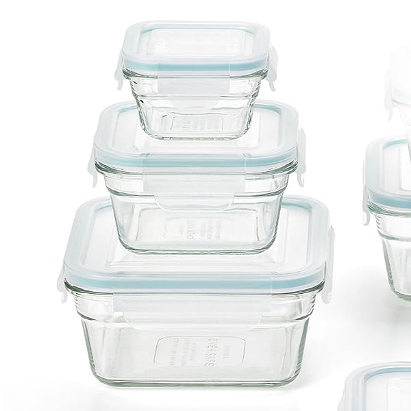 GLASSLOCK TEMPERED GLASS FOOD STORAGE CONTAINERS WITH LIDS FOR HOUSEHOLD ESSENTIALS, MEAL PREP, AND LEFTOVER STORAGE, CLEAR (8 PACK)