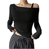 QJQ Women's Sheer Mesh Off The Shoulder Tops Long Sleeve See Through Shirts Going Out Party Club Outfits