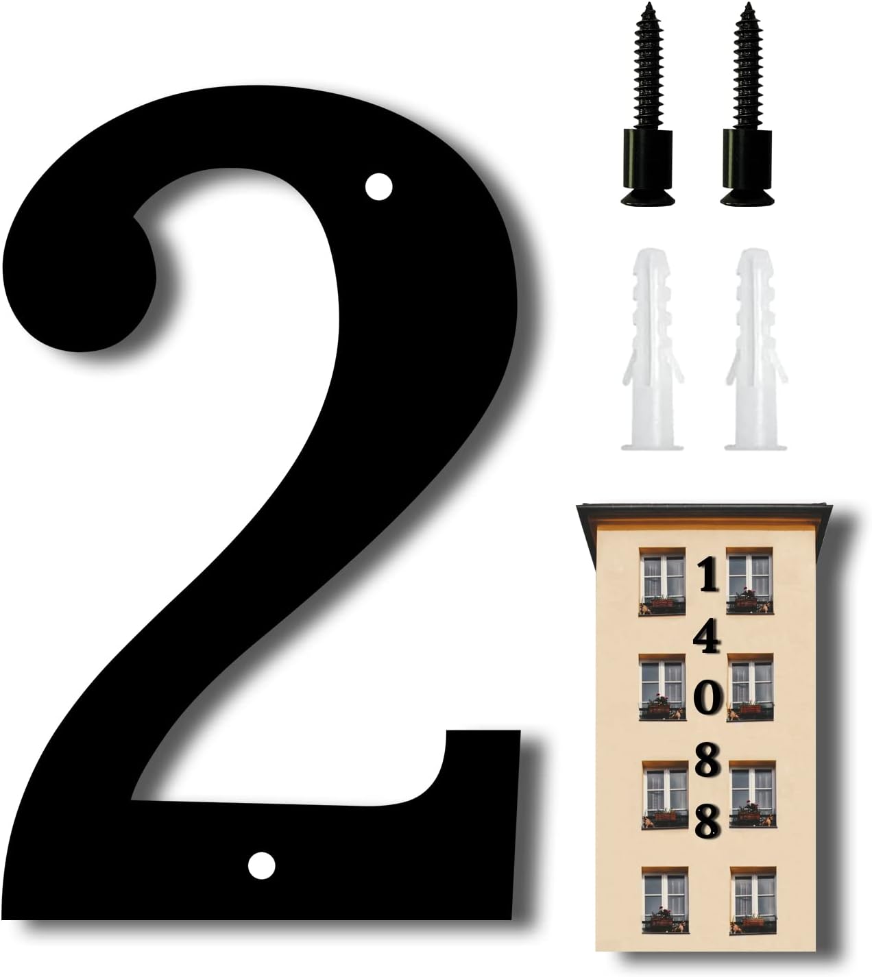 Address Signs - 10.6 Inch Metal Floating Large House Numbers, Outside Black Modern House Numbers Anti-Rust Weather-Resistant 3D Metal House Number Decorative Address Signs Decor for Door Garden Mailbox (2)