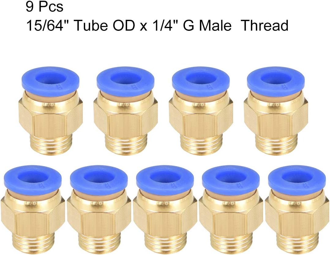 sourcing map Straight Pneumatic Push to Quick Connect Fittings G1/4 Male x 6mm Tube OD 9pcs, Gold,blue, 1/4" G x 6mm 9pcs - Image 4