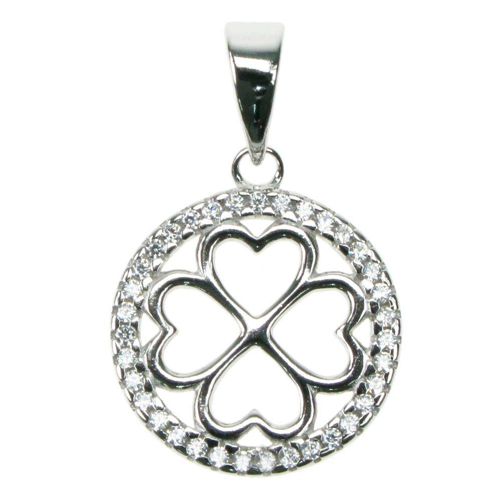 925 Sterling Silver Four Leaf Clover Crystal Cubic Zirconia Pendant with 18" Chain in Gift Box