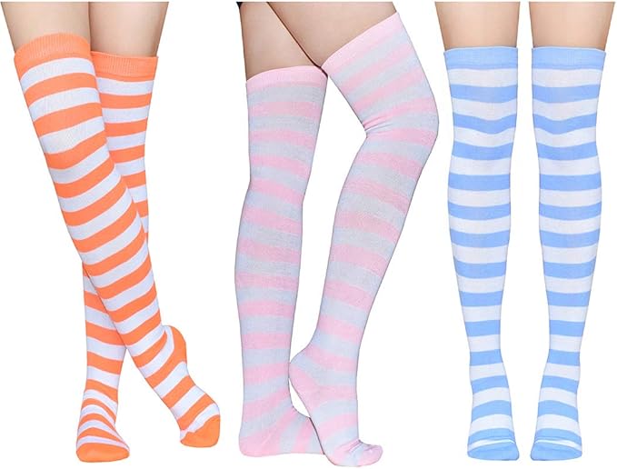 Amazon Com Raylarnia Women S Extra Long Opaque Striped Over Knee