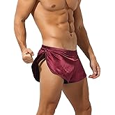 Rexcyril Men's Boxer Jockstrap Sexy Underwear, Silky Satin Split Side Gym Running Active Shorts