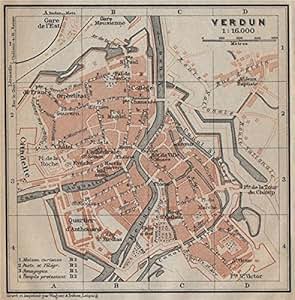 Amazon.com: VERDUN antique town city plan de la ville 