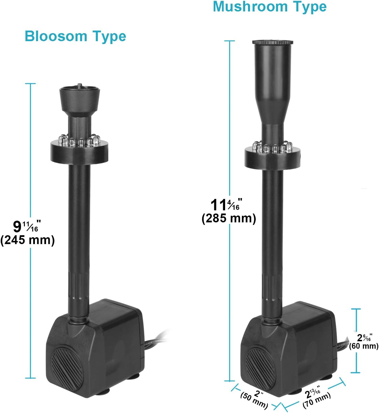 Water Fountain Pump 140GPH with 3 Sprinkler Heads Outdoor Submersible Birdbath Pump (15W; 4 Colors Light Ring, Telescopic Tube): Home Improvement