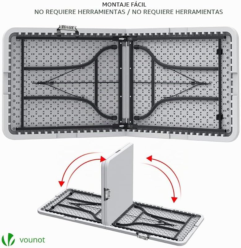 ® Mesa Plegable Multifuncional 180 x 75 cm, Mesa de Fiesta con Asa de Transporte, para Jardín, Terraza, Balcón, Blanco