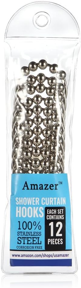 Amazer Shower Curtain Hooks Rings, Stainless Steel Shower Curtain Rings and Hooks for Bathroom Shower Rods Curtains-Set of 12, Polished Nickel: Home & Kitchen