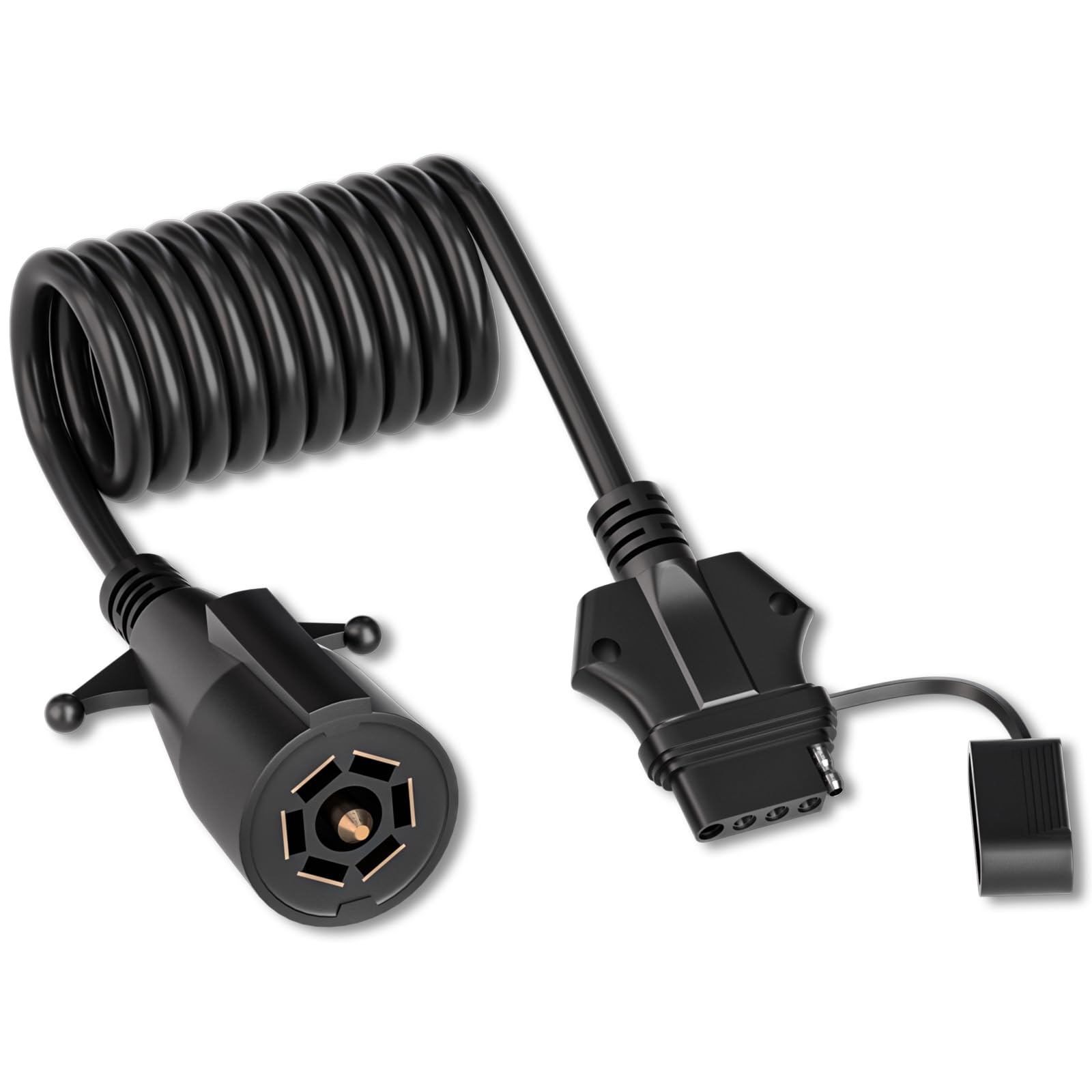 Photo 1 of Goupchn 7 Way Round to 5 Way Flat Coiled Trailer Plug Adapter 4.92ft/1.5m 7 Pin to 5 Pin Trailer Coiled Wiring Harness Adapter Extension Cord Cable